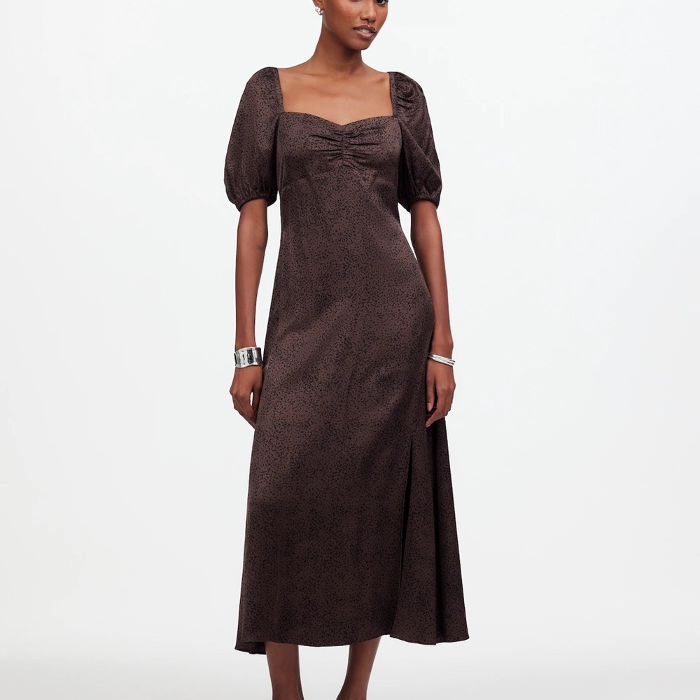 Madewell Chocolate Puff Sleeve Midi Dress
